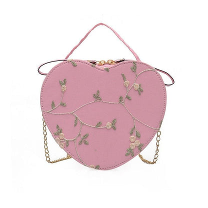 Sweet Lace Round Handbags Synthetic Leather Crossbody Bags Small Flower Chain