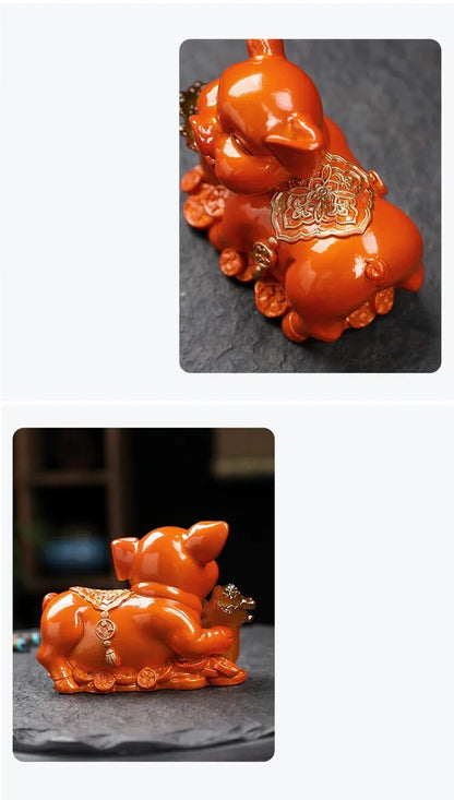 Lucky Piggy Statue Resin Color Changing Tea Pet Animal Tea Figurine Ornaments