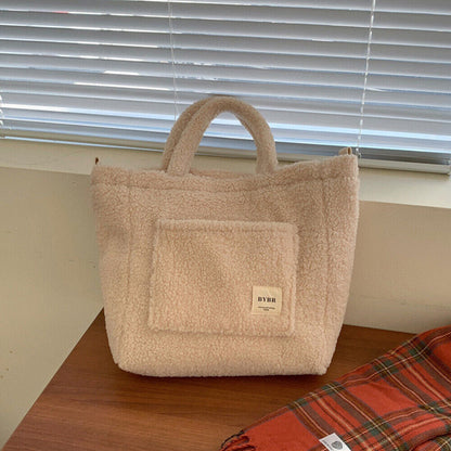 Plush Shoulder Bag Fluffy Faux Fur Tote Bag Large Capacity Messenger Bag Soft