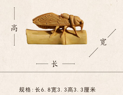 6.8 X 3.3 X 3.3 CM Boxwood Carving Netsuke - Cicada & Insects