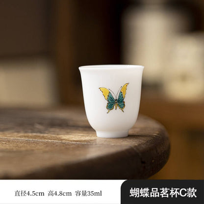 Ice Jade Porcelain Tea Cup Small Cup Hand-painted Butterfly Cup White Porcelain