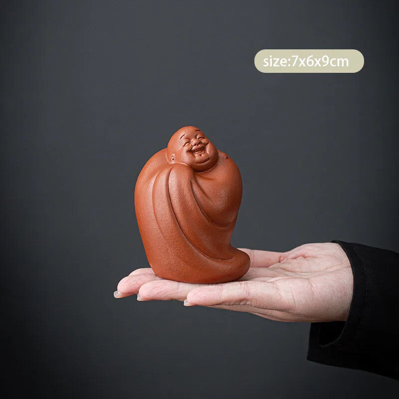 Purple Clay Tea Pet Small Buddha Monk Figurine Handmade Sculpture Crafts Chinese
