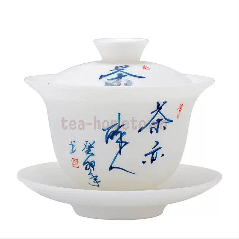 Porcelain Covered Bowl, Ceramic Tea Set with Lid, White Porcelain