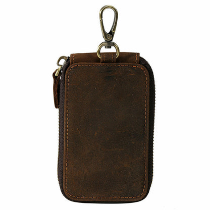 Men's Unisex Leather Belt Key Holder Case Credit Card Bag Wallet Zip Aound Brown