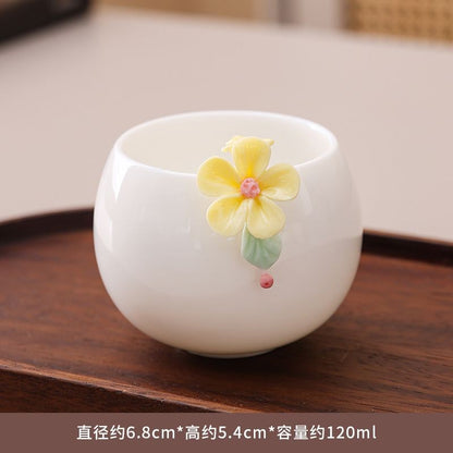 Handmade Flower White Porcelain Tea Cups Set of 2 120ml for Women Gift