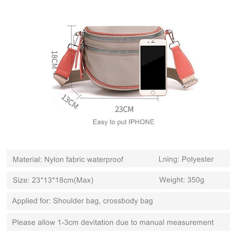 Shoulder Bag Nylon Wide Strap Crossbody Bag Waterproof Soft Small Purse Handbags