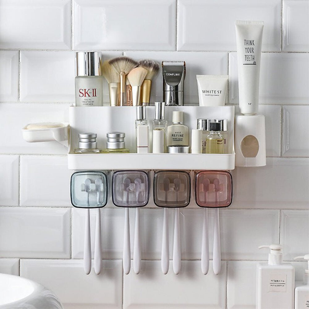 Toothbrush Holder and Toothpaste Dispenser Set - Multi-Functional