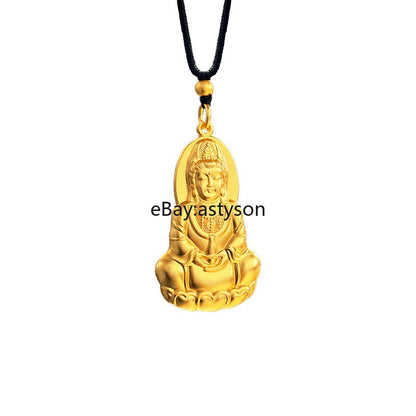 Lotus Avalokitesvara Bodhisattva 24K Yellow Gold Men Women GP Pendant