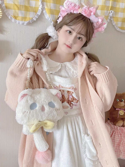 Cute Plush Bag Cat Shape Crossbody Bag Small Handbags Polyester Shoulder Purses