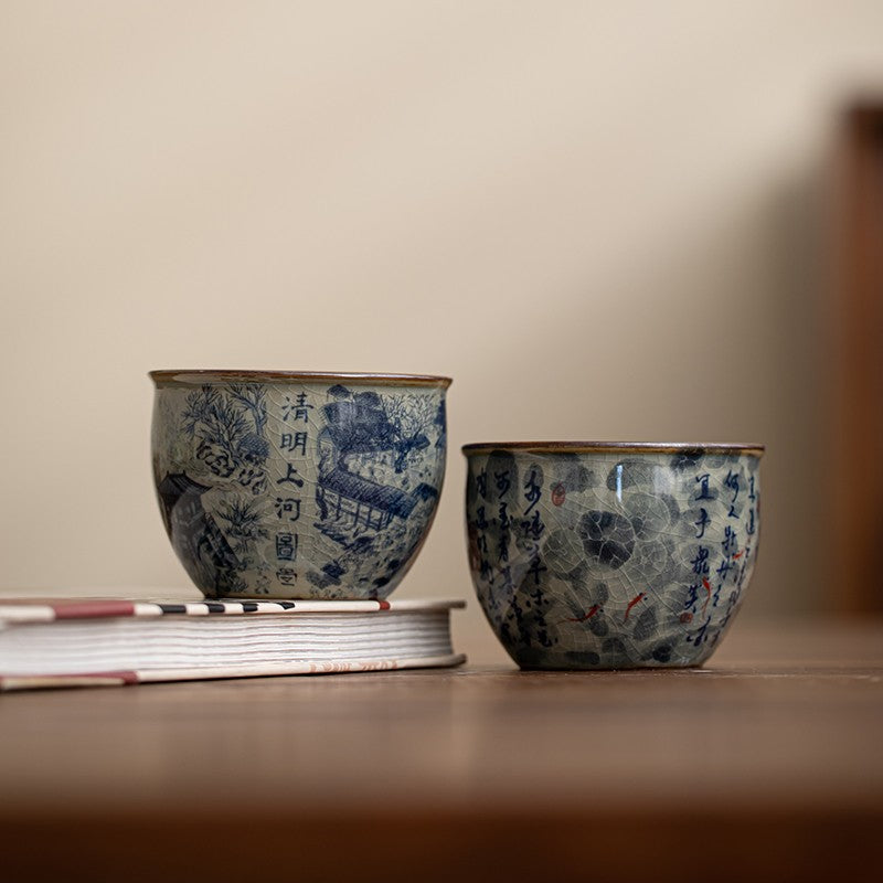 120ml Exquisitely Ceramics Retro Blue and White Porcelain Tea Cup Tasting Cup