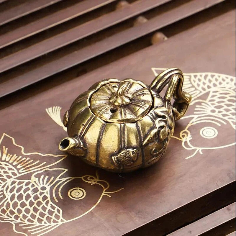 Hollow Copper Pumpkin Tea Pet Decoration Mini Small Teapot Cast Brass Pots