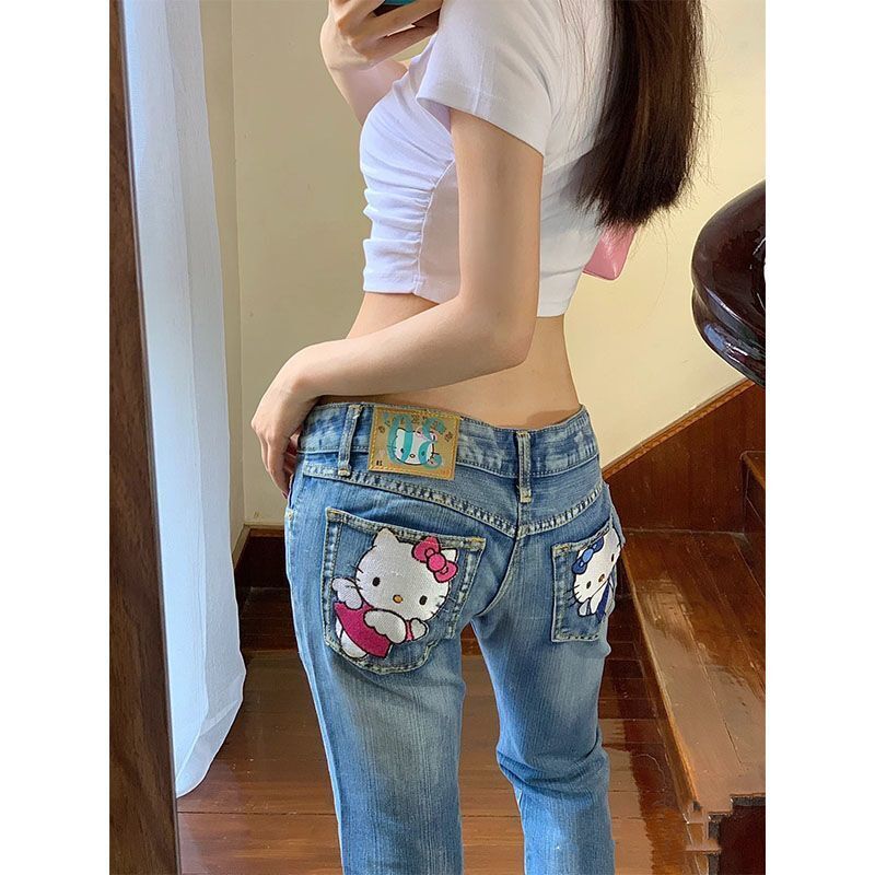 Hellokitty Low Waist Flare Jeans Women's Y2K Bootcut