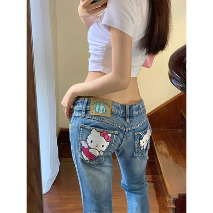 Hellokitty Low Waist Flare Jeans Women's Y2K Bootcut