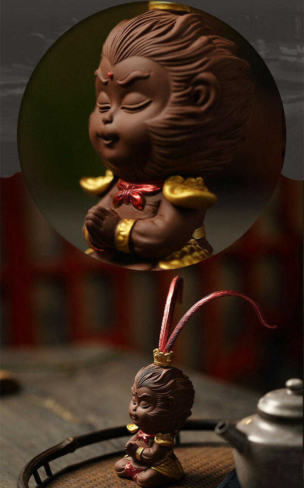 creative Monkey king statue small home decoration yixing zisha handmade tea pet