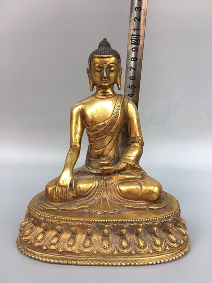 8"Old China Antique Tibetan Buddhism temple Bronze gilt Shakyamuni Buddha statue