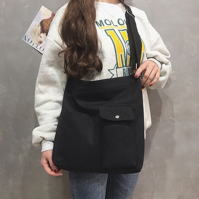 Bag Canvas Simple Soft Fashion Messenger Crossbody Shoulder Bags 39*34*7cm White
