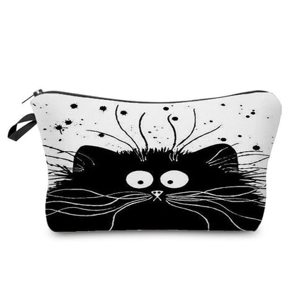 Makeup Bag Travel Storage Purse Mini Toiletry Bags Black Cat Print Cosmetic Case
