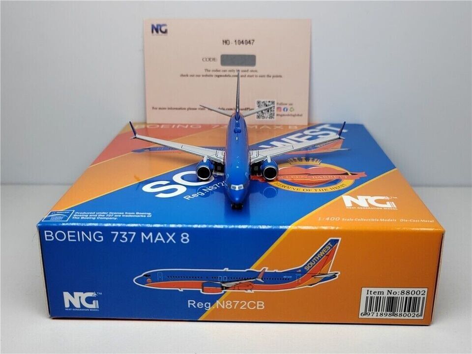 1:400 NG Model Southwest BOEING 737 MAX 8 Passenger Airplane Diecast Plane Model