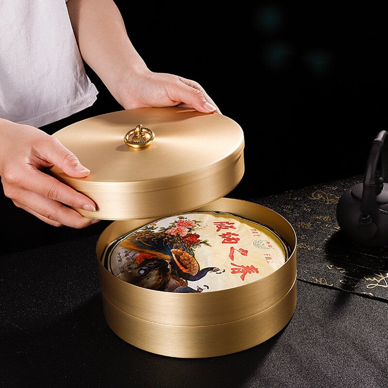 Pure Copper Tea Canister With Lid For Pu'er Tea Cake Handmade Sealed Tea Jar New