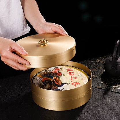 Pure Copper Tea Canister With Lid For Pu'er Tea Cake Handmade Sealed Tea Jar New
