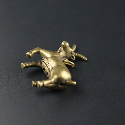 Pure Brass Goat Statue Keychain Pendant Sheep Figure Miniature Tea Pet Ornament