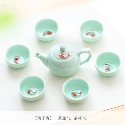 6pcs Celadon China Tea Cup Set kung Fu Travel Tea Bowl Porcelain Teacup Set