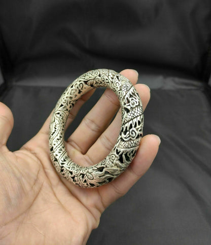 Rare Tibet Silver Carved DRAGON Men's Bracelet Bangle