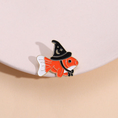 Creative Brooch Enamel Lapel Pin Fashion Badge Pin Charms Fish Hat Brooches Gift