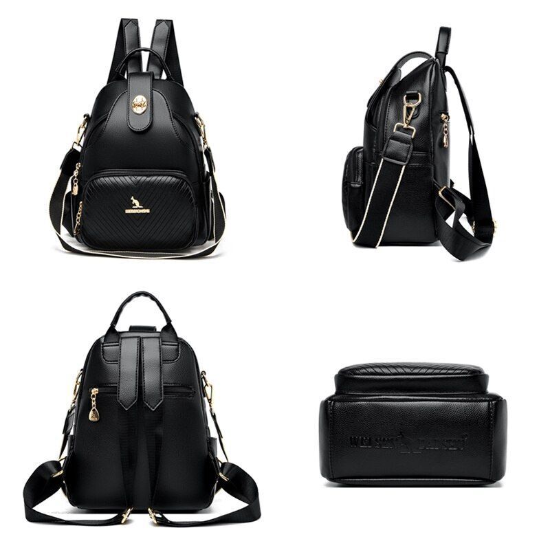 Women Backpacks Luxury Solid Colors Soft Genuine Leather Traveling Shoulder Bags