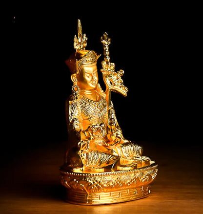 5.9inch Tibet Tibetan Buddhism Buddha Statue Golden Lotus Master Ornament