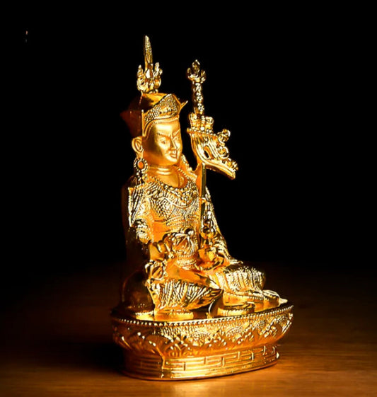 5.9inch Tibet Tibetan Buddhism Buddha Statue Golden Lotus Master Ornament