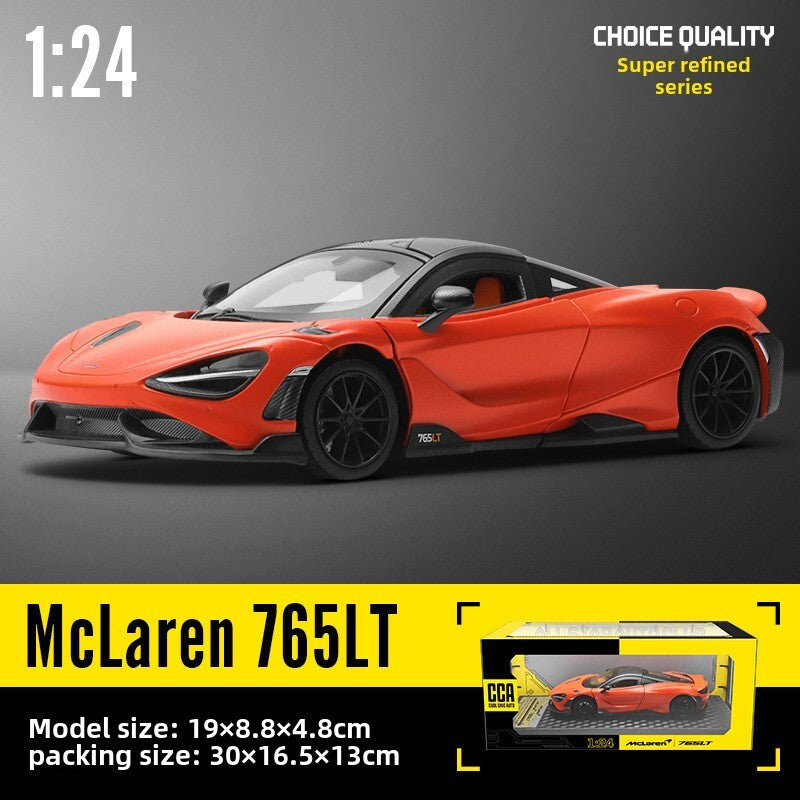 1:24 Diecast McLaren 765LT Supercar Metal Car Model Toy Sound Light Door Open