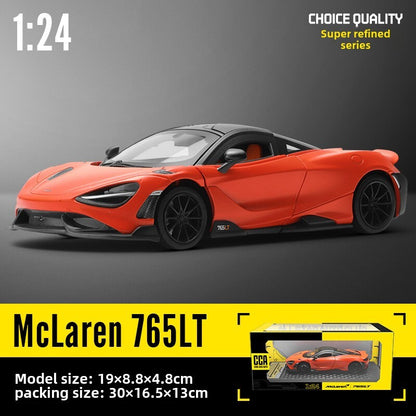 1:24 Diecast McLaren 765LT Supercar Metal Car Model Toy Sound Light Door Open