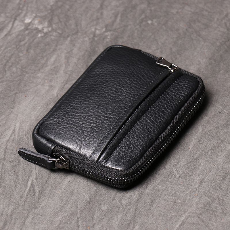 Genuine Leather Suitable Pocket Wallets Mini Zipper Small Purse Retro Key Holder