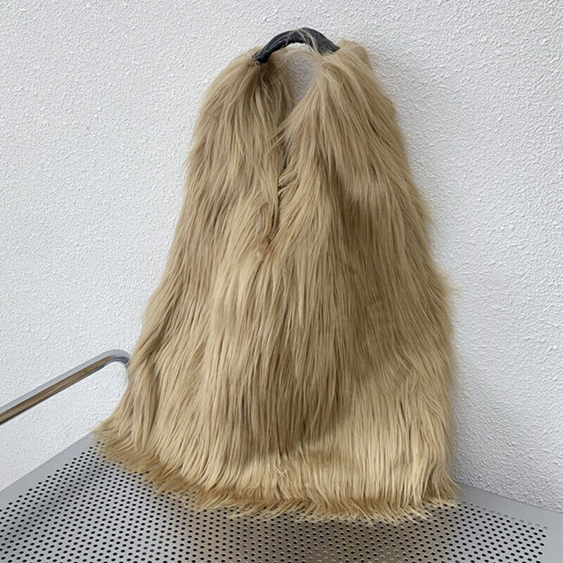 Winter Soft Faux Fur Tote Bags Large Capacity Fluffy Plush Shoulder Handbag Warm