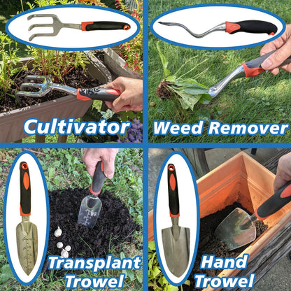 Set of 4 Gardening Tool Set - Cultivator, Transplant & Hand Trowel, Weed Puller
