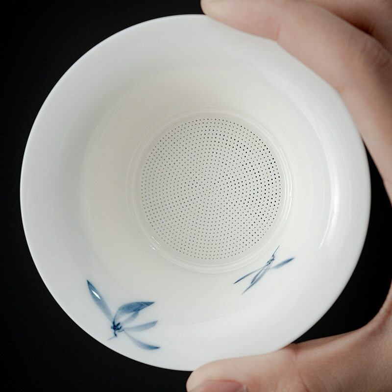 9cm Hand Painted Butterfly Orchid Ceramic Strainer Tea Filter Kung Fu Tea Set