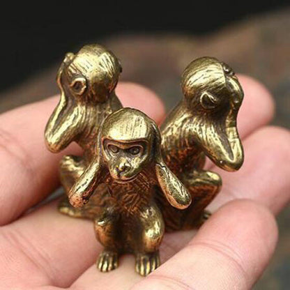 Combination Pure Brass Solid Figures "Three Wise Monkeys" Hear See Speak No Evil