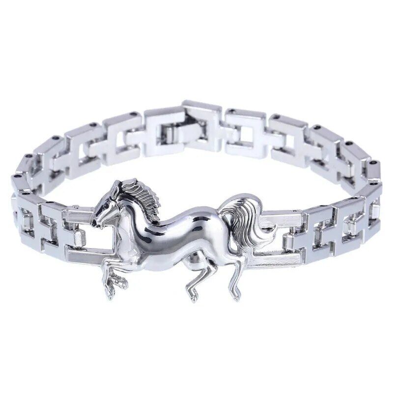 Silver Bracelets Horse Shape Stainless Steel Metal Bracelet Men Charms Bracelet