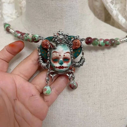 Original Heavy Punk Clown Necklace Choker Dark Vintage Beaded Ring Choker