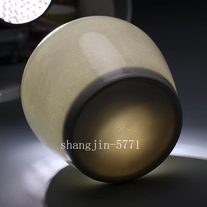 Chinese Ming Chenghua Sweet White Porcelain Jar Carved Dragon Design Pot 4.33"
