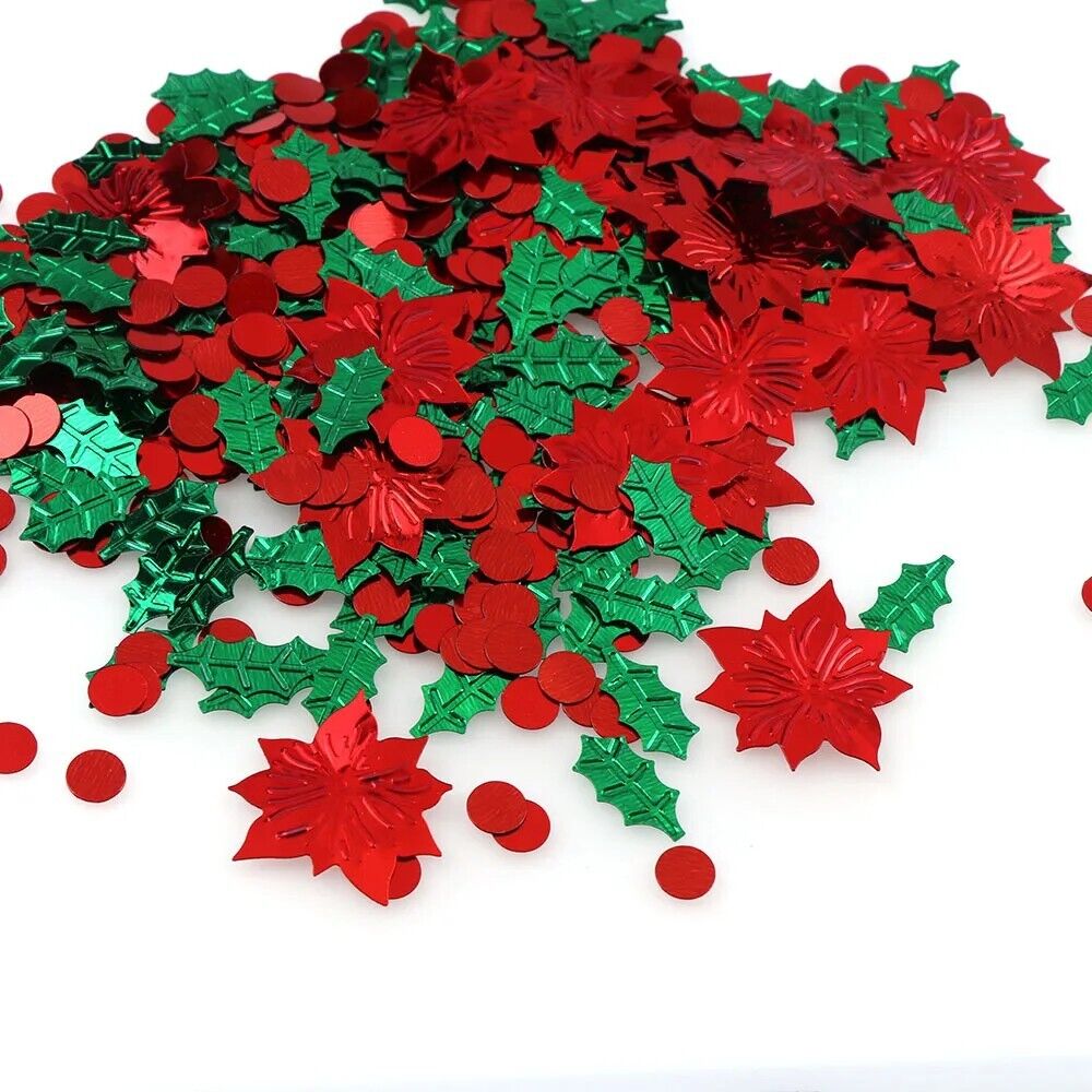 Confetti 15g Mix Colors Plastic Christmas Green Leaf Red Flowers Tinfoil Sequins