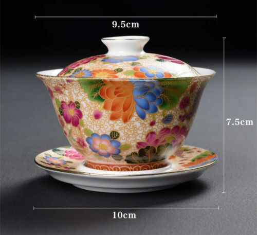One Gaiwan + 4 Matching Tea Cups Handpainted Under Glaze Jingdezhen Craft Tureen