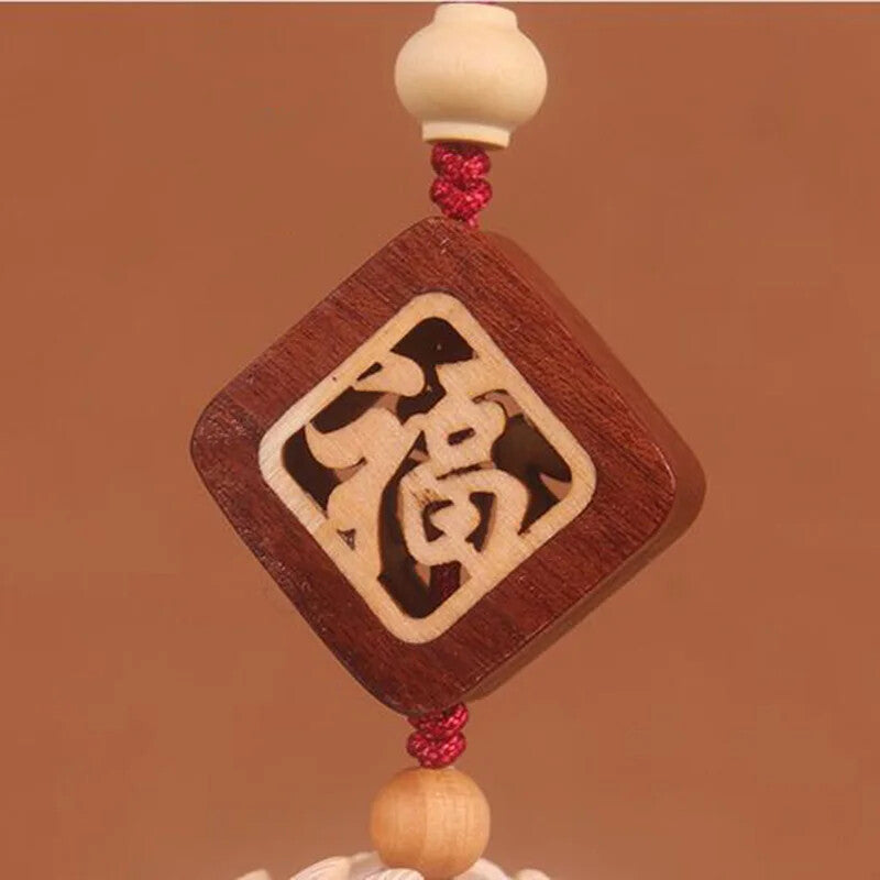 Chinese Style Lucky Fu Wooden Carved Lotus Buddha Statue Pendant Creative Home