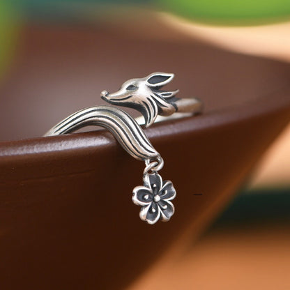 New 925 Sterling Silver Solid Band Women Flower Fox Open Ring Gift
