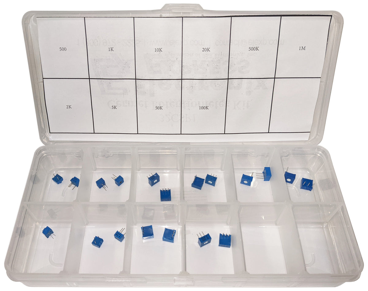 20 Piece Cermet Potentiometer Assortment Kit - Horizontal 3/8" Square