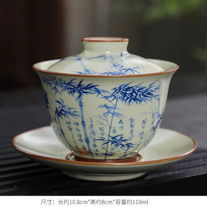 Handmade Gaiwan Chinese Teacup Hand-painted Flowers Sancai Tea Tureen Tea Bowl