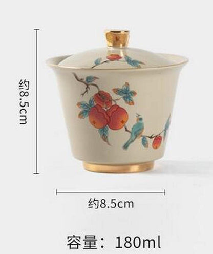 180ml Ceramic Persimmon Pattern Gaiwan Kung Fu Tea Set Tureen Bowl Tea Ceremony