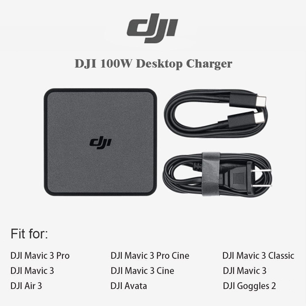 DJI 100W Desktop Charger – Dual USB‑C Fast Charge for Mavic 3/Air 3/Avata