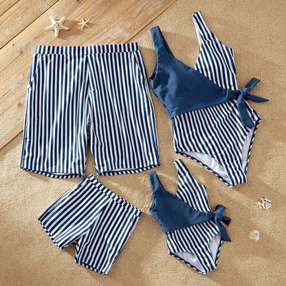 Summer Family Swimwear Solid Top Floral Print Shorts Matching Swimsuits Outfits